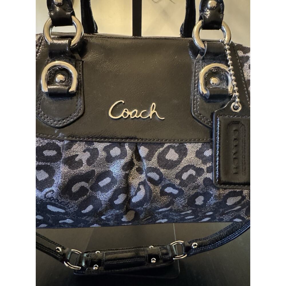 Coach Ashley Ocelot Lurex Satchel Handbag Metallic Silver Black F15520 Y2K - Picture 2 of 12